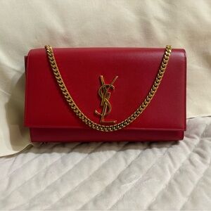 Yves Saint Laurent Red Clutch with Gold Chain